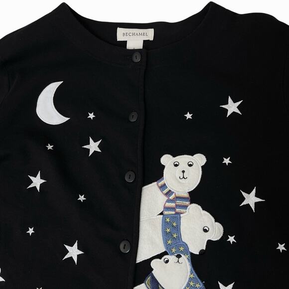Vintage Bechamel Polar Bear Sweater Womens Large Black Button Cardigan Holidays - Picture 8 of 9
